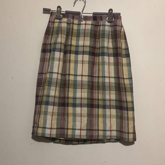 VINTAGE Talbots Aline tartan plaid midi skirt linen blend whimsigoth academia - Picture 4 of 7